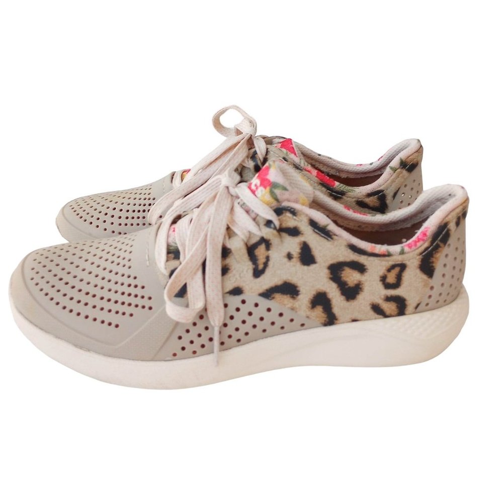 Crocs Women's  Lite Ride Pacer Lace-up Sneakers Leopard Print Size 8
